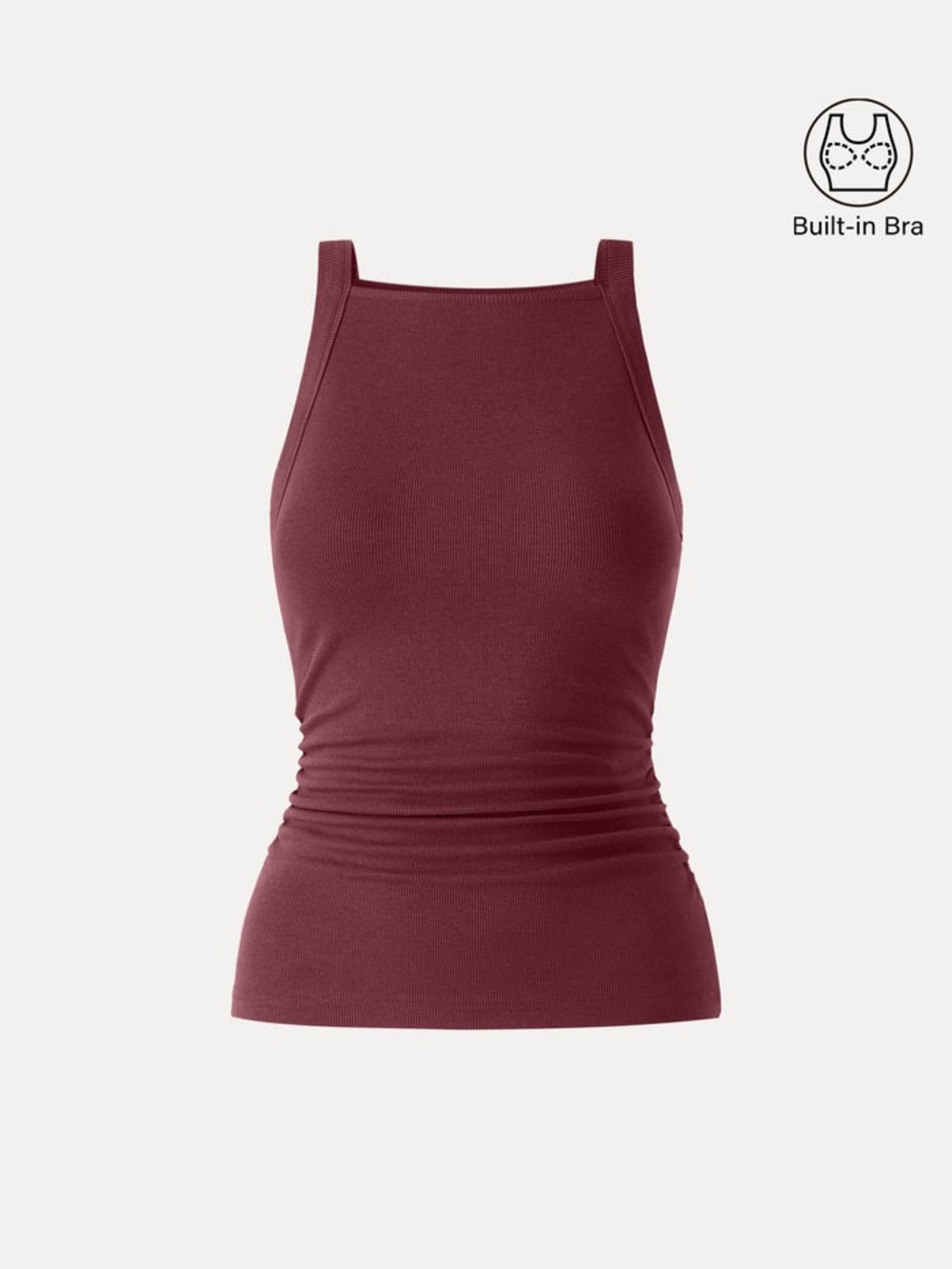 NWT OGL Plantive Chic Square Neck Ruched Rib Bra Tank in Dark red